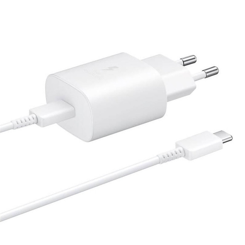 Samsung EP-TA800EWE 25W hálózati töltőadapter + EP-DA705BWE USB-C/USB-C adatkábel, fehér (eco csomagolásban)