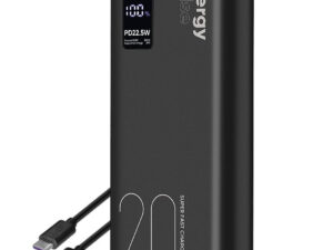 OBAL:ME EnergyPulse powerbank / külső akkumulátor kábellel, digitális kijelzővel, 20000mAh, 22,5W, fekete