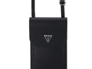 Guess PU Grained Triangle Logo telefon tartó kis táska, fekete