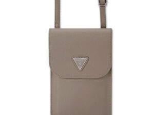 Guess PU Grained Triangle Logo telefon tartó kis táska, barna