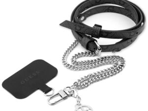 Guess Crossbody Strap PU 4G univerzális pánt, lánccal, ezüst/fekete