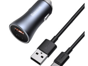 Baseus Circular autós szivargyújtó gyorstöltő, USB-C + USB, 40W, sötét szürke