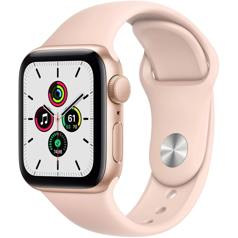 Bemutató készülék, Apple Watch SE GPS okosóra, 44mm, Arany alumínium, rózsakvarc szíj