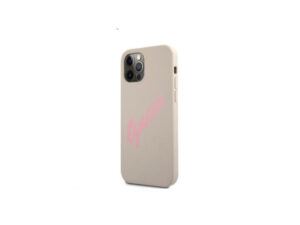 Guess Silicone Vintage Pink Script Apple iPhone 12/12 Pro hátlap tok, szürke