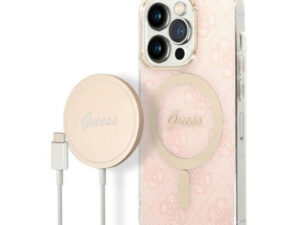 Guess 4G Print MagSafe Apple iPhone 14 Pro hátlap tok, pink + MagSafe töltő