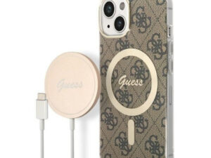 Guess 4G Print MagSafe Apple iPhone 14 Plus hátlap tok, barna + MagSafe töltő