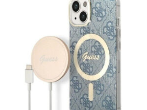 Guess 4G Print MagSafe Apple iPhone 14 hátlap tok, kék+ MagSafe töltő