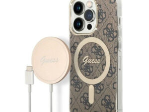 Guess 4G Print MagSafe Apple iPhone 14 Pro Max hátlap tok, barna + MagSafe töltő