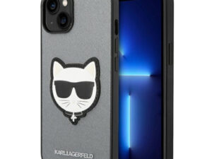 Karl Lagerfeld Saffiano Choupette Head Patch Apple iPhone 14 Plus hátlap tok, ezüst