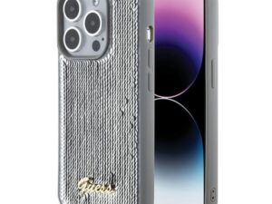 Guess Sequin Script Metal Apple iPhone 15 Pro Max hátlap tok, ezüst