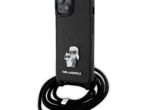 Karl Lagerfeld Crossbody Saffiano Metal Pin Karl Apple iPhone 15 Plus hátlap tok, fekete