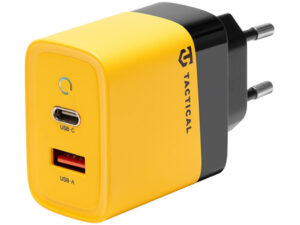 Tactical hálózati gyorstöltő adapter USB-A+ USB-C, GaN, 45W, sárga