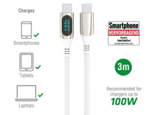 4smarts DigitCord USB / USB-C töltő- és adatkábel, 100W, 3m, fehér