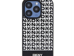 DKNY PU Leather Repeat Pattern Bottom Stripe Apple iPhone 15 Pro tok, fekete