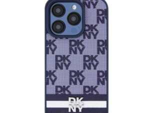DKNY PU Leather Checkered Pattern and Stripe iPhone 15 Pro Max hátlap tok, kék