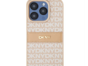 DKNY PU Leather Repeat Pattern Tonal Stripe iPhone 14 Pro Max hátlap tok, rózsaszín