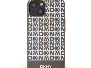 DKNY PU Leather Repeat Pattern Bottom Stripe Apple iPhone 13 Magsafe kompatibilis hátlap tok, barna