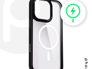 Phoner Custom Hybrid Apple iPhone 13 / 14 / 15 MagSafe kompatibilis hátlap tok, fekete (fekete gombokkal)