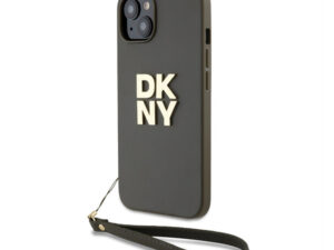 DKNY PU Leather Stack Logo Apple iPhone 15 hátlap tok csuklópánttal, barna