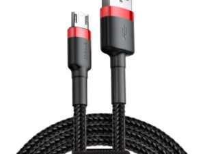USB töltő- és adatkábel, microUSB, 200 cm, 1500 mA, törésgátlóval, cipőfűző minta, Baseus Cafule, CAMKLF-C91, fekete/piros