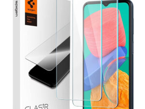 Samsung Galaxy M13 4G SM-M135F, Kijelzővédő fólia, (az íves részre NEM hajlik rá!), Tempered Glass (edzett üveg), Spigen Glastr Slim, Clear, 2 db / csomag
