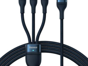USB töltő- és adatkábel 3in1, USB Type-C, Lightning, microUSB, 120 cm, 3500 mAh, 100 W, törésgátlóval, gyorstöltés, cipőfűző minta, Baseus Flash Series 2, CASS030003, sötétkék