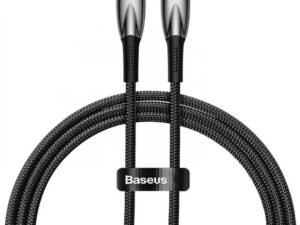 USB Type-C töltő- és adatkábel, USB Type-C, 100 cm, 5000 mA, 100W, törésgátlóval, gyorstöltés, PD, Baseus Glimmer, CADH000701, fekete