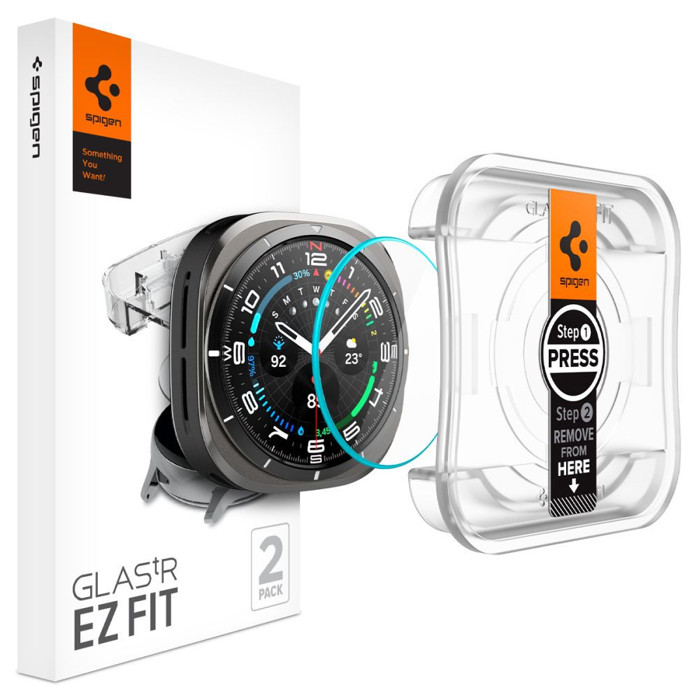 Samsung Galaxy Watch Ultra (47mm) SM-L705, Kijelzővédő fólia, ütésálló fólia (az íves részre is!), Tempered Glass (edzett üveg), Spigen Ez Fit, Clear, 2 db / csomag