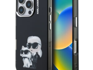 Karl Lagerfeld IML Aquarelle Karl and Choupette iPhone 16 Pro hátlap tok, fekete