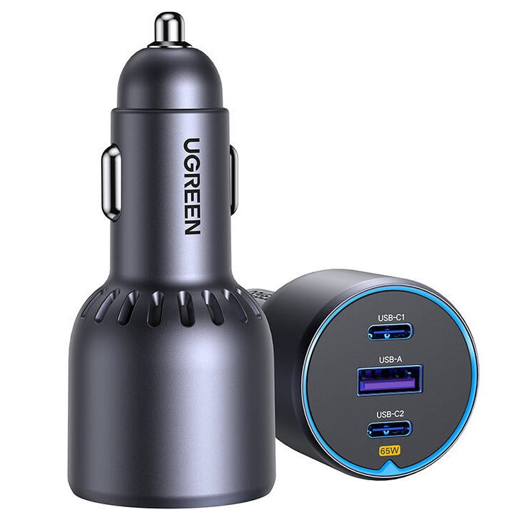 Ugreen EC703 2xUSB-C-USB-A autós töltő, 75W, fekete