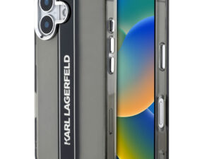 Karl Lagerfeld IML Stripe Logo iPhone 16 tok kameravédő peremmel, fekete
