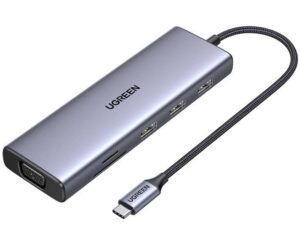 Ugreen CM498 Hub USB-C-3xUSB 3.0, HDMI 4k 30Hz, VGA, RJ45, SD/TF, PD, 100W, szürke