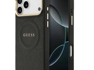 Guess Peony Hot Stamp Apple iPhone 17 Pro MagSafe tok kameravédő peremmel, fekete-arany