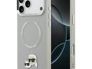 Karl Lagerfeld Karl & Choupette Pins Apple iPhone 17 Pro Max MagSafe kompatibilis hátlap tok, szürke