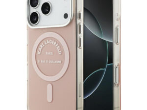 Karl Lagerfeld Liquid Glitter Choupette Logo Apple iPhone 17 Pro Max MagSafe kompatibilis hátlap tok, csillámos, rózsaszín