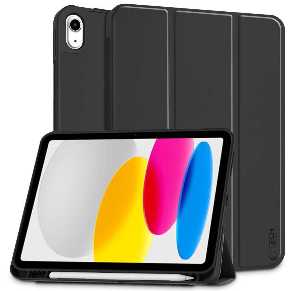 Tech-Protect Sc Pen Apple iPad 11 2025 / 10.9 2022 oldalra nyíló, kitámasztható mappa tok ceruza tartóval, fekete