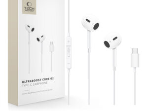 Tech-Protect UltraBoost USB-C vezetékes fülhallgató hangerőszabályzóval, mikrofonnal, fehér