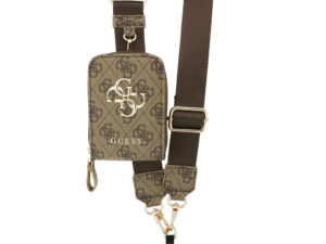 Guess Crossbody Strap PU 4G Metal Logo vállpánt / univerzális pánt pénztárcával, telefonra rögzíthető, barna
