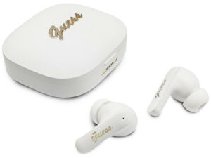 Guess Script Metal Logo vezeték nélküli bluetooth fülhallgató, fehér