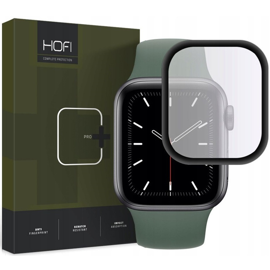 Apple Watch 4-5 (44 mm), Kijelzővédő fólia, ütésálló fólia (az íves részre nem hajlik rá!), Tempered Glass (üveg), Hybrid Glass, fekete
