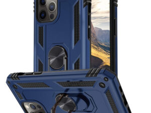 Huawei P Smart (2021), Műanyag hátlap védőtok, közepesen ütésálló, szilikon belső, telefontartó gyűrű, Defender, sötétkék