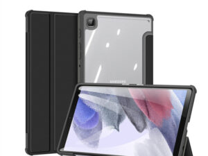 Samsung Galaxy Tab A7 Lite 8.7 SM-T220 / T225, mappa tok, Trifold, légpárnás sarok, közepesen ütésálló, átlátszó hátlap, Dux Ducis Toby, fekete