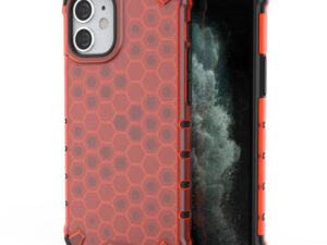 Apple iPhone 13 Pro Max, Műanyag hátlap védőtok, közepesen ütésálló, légpárnás sarok, méhsejt minta, Wooze Honey, piros