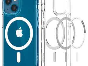 Apple iPhone 13 Mini, Műanyag hátlap védőtok + szilikon keret, Magsafe töltővel kompatibilis, Spigen Ultra Hybrid Mag, átlátszó/fehér