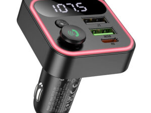 Hoco E85 bluetooth FM transmitter / autós töltő, 2xUSB-A-USB-C, PD, QC3.0, 20W, fekete