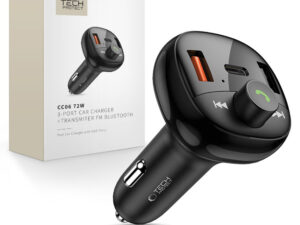 Tech-Protect CC06 bluetooth FM transmitter / autós töltő, 2xUSB-A-UCB-C, PD, 70W, fekete