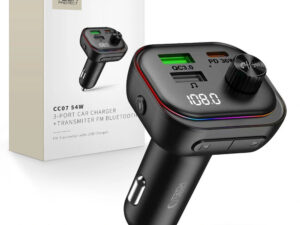 Tech-Protect CC07 bluetooth FM transmitter / autós töltő, USB-A-UCB-C, PD, 54W, fekete