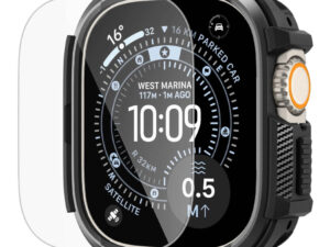 Spigen Rugged Armor Apple Watch Ultra 3 / 2 / 1 49mm tok, kijelzővédő felülettel, matt fekete