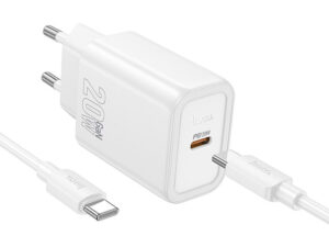 Hoco N60 USB-C hálózati töltő adapter USB-C-USB-C töltő-és adatkábellel, QC, PD, 20W, fehér