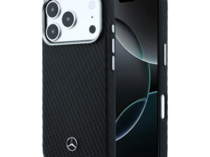 Mercedes PU Leather Semi Wrap Apple iPhone 17 Pro Max MagSafe tok, fekete-ezüst